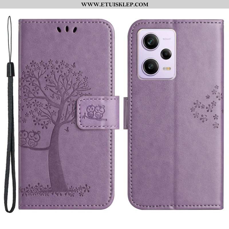 Etui Folio do Poco X5 5G z Łańcuch Drzewo Stringów I Sowy